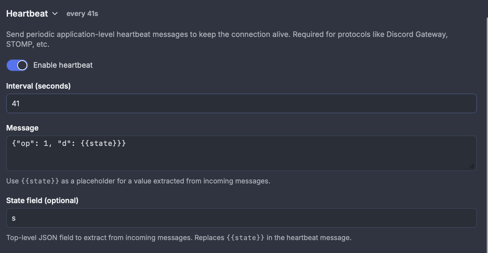 Heartbeat configuration for Discord Gateway Heartbeat configuration